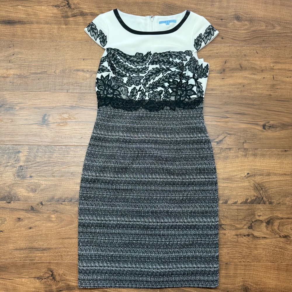 NWT $169 Antonio Melani Sz 4 Adara Cap Sleeve Lace Tweed Dress Workwear Business